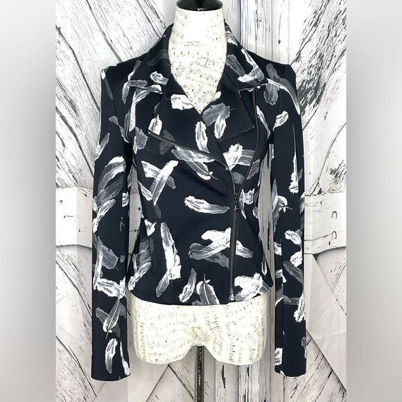EXPRESS Feather Pattern Motorcycle Zipper Jacket S - Picture 2 of 7